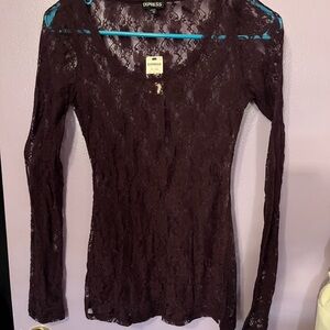 Express Women's Lace Top - Dark Brown